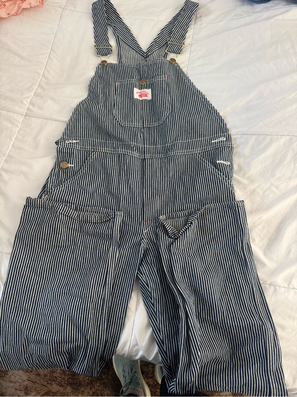 Rroundhouse Striped Denim Overalls - Navy/White womens XS